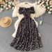 Women's Clothing Retro Fairy Slimming Floral Dress High Waist Drawstring Pleated Waist Slimming Long Skirt_ecoleips.com
