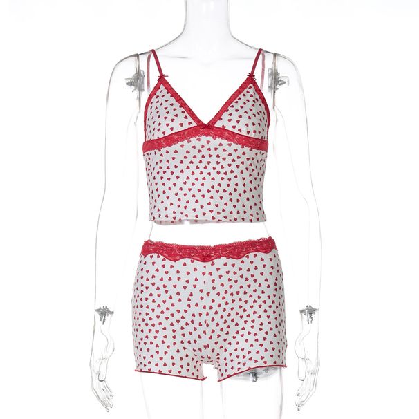 Women's Backless Floral Print Camisole & High-Waisted Shorts Set – Sexy Summer Two-Piece Outfit With Geometric Patterns, Polyester-Spandex Blend_ecoleips.com