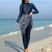 Women's Clothing Conservative Muslim Women's One-Piece Swimsuit Long Sleeve Tight Print Separate Long Pants Swimming Suit High Elasticity Polyester_ecoleips.com