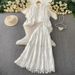 Women's French Retro Heavy Hollow Lace Splicing Lantern Sleeve Short Shirt High Waist Big Swing Skirt Autumn Set_ecoleips.com