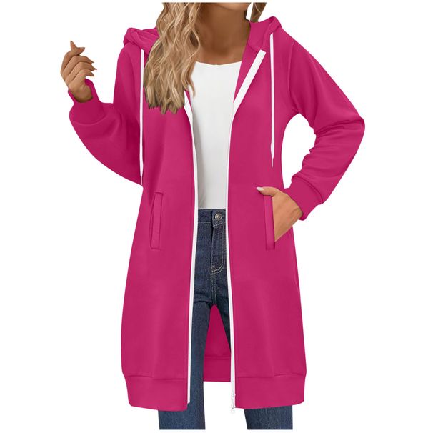 Women's Clothing Long Hoodie, Casual And Versatile Drawstring Long Sleeve Hooded Jacket With Pockets_ecoleips.com