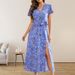 Women's Sexy Bohemian Style Dress V‑Neck Floral Print With Elegant High Slit Detail For Beach Holiday_ecoleips.com