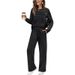 2025 New Autumn European And American Cross-Border Women's Suit Sleeve Round Neck Top Casual Elastic Waist Long Wide Leg_ecoleips.com
