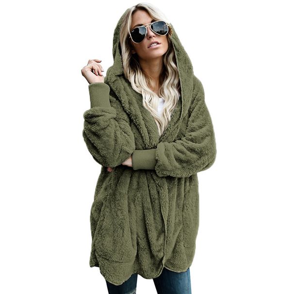 Women's Winter Fleece Hooded Coat - Soft & Warm Acrylic Knit Cardigan, Oversized Longline Sweater Jacket For Casual Streetwear_ecoleips.com