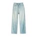 Women's High-Waisted Wide Leg Jeans Rhinestone Embellished Fleece Lined Slimming Light Colored Starry Straight Leg Trousers Loose Fitting For Winter_ecoleips.com