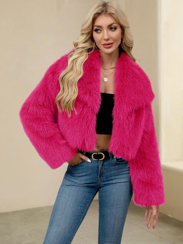 Women’s Faux Fur Collar Jacket – Short Plush Coat With Stand-Up Lapel | Luxe & Warm (S-XXXL)_ecoleips.com