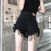 Black Denim High-waisted Shorts For Women, 2023 New BF Style, Unique Rivet Design, Loose Wide-leg, Frayed And Ripped Hot_ecoleips.com