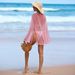 K Hollow Out Snowflake Embellishment Beach Skirt Sunscreen Jacket, One Neck Bikini Cover Up_ecoleips.com