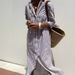 Women's Mid-Length Striped Cardigan Lapel Shirt Dress Casual Elegant American Style Thin Five-Point Sleeve For Spring/Autumn Summer_ecoleips.com