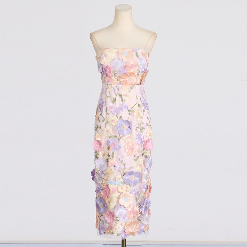 Women's Clothing New Design Three Dimensional Flower Embroidery Slimming Tube Top Dress For Women_ecoleips.com