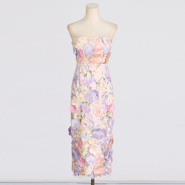 Women's Clothing New Design Three Dimensional Flower Embroidery Slimming Tube Top Dress For Women_ecoleips.com