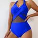 Women's Clothing Fashion Sexy One Piece Swimsuit Solid Color Mesh Swimsuit Bikini_ecoleips.com