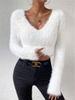 K New Solid Color V-neck Slim Fit Versatile Plush Short Women's Sweater. No Necklaces Or Other Accessories_ecoleips.com