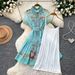 Summer Floral Print Dress for Women Korean Style Slim Fit Waist Defining Elegant A-Line Skirt Commuter Wear 2026 New Resort_ecoleips.com