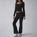 Voya Women's Foreign Trade Autumn Winter European And American Solid Color Casual Knitted Long Sleeve Top Two-piece Yoga Pants Set_ecoleips.com