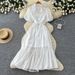Women's French Style Soft Pink Lantern Sleeve Dress Romantic Summer Tie Waist A-Line Skirt Slimming Commuting Dress_ecoleips.com