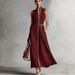 Women's Sleeveless Stand Collar A-Line Dress, Casual Contrast Color Loose Fit Summer Maxi Dress, Breathable Cotton Blend Dress For Daily Wear_ecoleips.com