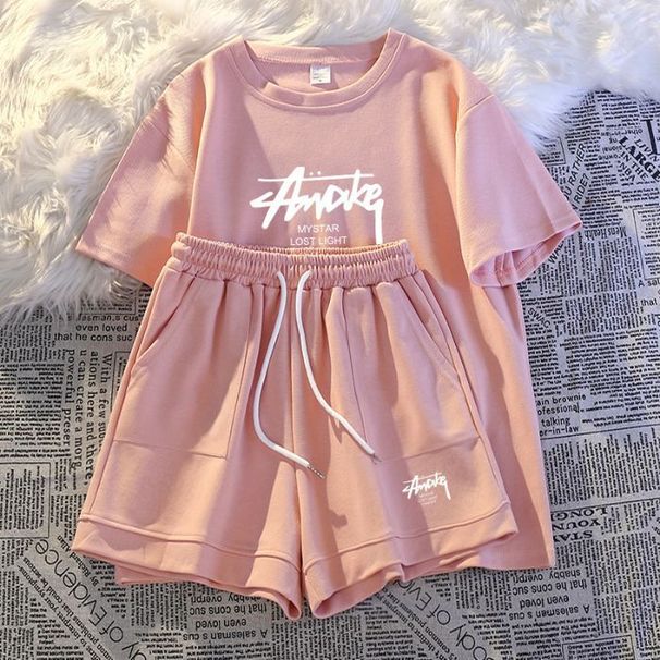 Women's Summer Two Piece Set Loose Fit Casual Slimming T-Shirt And Shorts Dopamine Style Plus Size Spring/Autumn Clothing_ecoleips.com