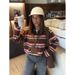 Autumn Brown Striped Polo Shirt Loose Long Sleeve T-Shirt Design Sense Temperament Casual Commuting_ecoleips.com
