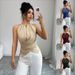 Women's Halter Neck Crossover Sleeveless Top, Slim Fit Solid Color Casual Blouse For Elegant Daily Wear_ecoleips.com