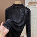 Women's Semi-High Neck Lace Blouse – Spring Sheer Ruffle Top With Flutter Sleeves & Embroidery (White/Beige/Black, XXS-2XL)_ecoleips.com