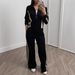 Women's Clothing Striped Two Piece Set Casual Long Sleeved Jacket With High Waisted Straight Leg Pants Autumn Winter Polyester_ecoleips.com