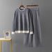 Women's Elegant Color Block Knit Sweater And Slimming Wide Leg Pants Two Piece Set Autumn/Winter round Neck Cross Border European Style_ecoleips.com