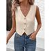 New European And American 2025 Summer Loose Sleeveless Solid Color Casual Cardigan Button Jacket_ecoleips.com