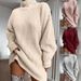 Autumn-Winter Knitwear Mid-Length Raglan Sleeves Semi-Turtleneck Sweater Dress_ecoleips.com
