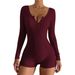 Women's Long Sleeve Shorts Jumpsuit, Solid Color Yoga Romper For Fitness, Dance, And Casual Wear_ecoleips.com