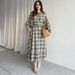 Long-Sleeve Wrap Belt Dress – Minimalist Round Neck Shift Dress With Side Pockets (Olive Green & Navy)_ecoleips.com