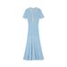 Women's Clothing Summer SD New High End Short Sleeved Waist Mid Length Skirt Half Open Collar Dress_ecoleips.com