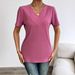 2026 European And American Cross-border Spring/summer New Plus-size Short-sleeve V-neck Casual Top Foreign Trade Ribbed_ecoleips.com