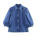 Women's Clothing Women's European American Style Collared Mid Sleeve Shirt Denim Pants Suit Set Long Sleeve For Formal & Casual_ecoleips.com
