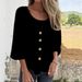 Women's Clothing Elegant Linen Blend Shirt Long Sleeve Round Neck Top Work Casual Breathable Cotton Linen Fabric Relaxed Fit With Patchwork Detail_ecoleips.com