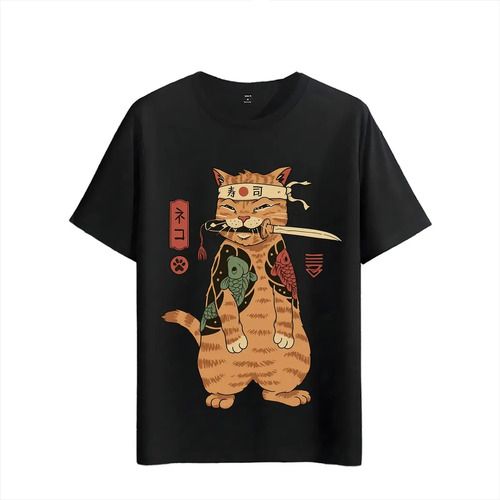 Women's T-Shirts Tshirt Muscle Freaks Sushi Estilo Ninja Cat Warrior_ecoleips.com
