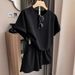 Women's Casual Loose Fitting round Neck Short Sleeve T-Shirt Set with Raglan Sleeves Stylish Sporty Two-Piece Set for Spring/Summer_ecoleips.com