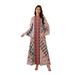 Modest Abaya Dress Women's Ethnic Style Maxi Dress V-Neck Long Sleeve Loose Fit Printed Skirt For Middle East_ecoleips.com