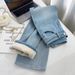 Women's Light Blue Flannel-Lined Straight Leg Jeans - High Waist, Relaxed Fit, Vintage Style, Slimming Wide Leg Pants For Winter_ecoleips.com