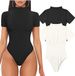 Women's Onesie Sexy Ribbed Turtleneck Short-sleeved Top Yoga Onesie_ecoleips.com
