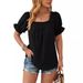 Cross-border European American Women's Fashion 2025 Spring-summer New Chiffon Pom-pom Short-sleeve Top With_ecoleips.com