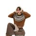 girl Fair Isle Christmas Night Retro Red Winter Diamond Block Heavy Craft Sweater Top One Size Coffee Color_ecoleips.com