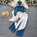 Premium Retro Patchwork Denim Slim Fit Two Piece Set for Women High Waist Slimming Relaxed And Stylish Spring Autumn_ecoleips.com