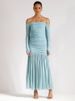 Mozision Off-shoulder Strapless Sexy Maxi Dress Women Summer New Patchwork Backless Long Sleeve Pleated Long Dress Elegant_ecoleips.com