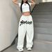 New White Hip Hop Jazz Dance High Waist Loose Straight Wide Leg Drawstring Sports Pants High Waist Stretchy Polyester Pants For Urban Fashion_ecoleips.com