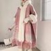 loose plaid plus velvet thick fur collar knitted shawl cape women's woolen shawl coat_ecoleips.com
