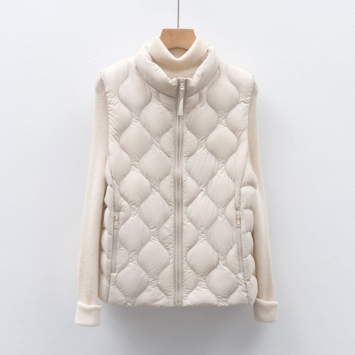 Pinghu Chixin 90 New National Standard Women's Autumn Winter Lightweight Down Jacket Wave Pattern Stand Collar Vest Coat_ecoleips.com