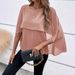 Women's Clothing Elegant Solid Color Chiffon Blouse For Women, Flowy Bell Sleeve & Layered Cape Design_ecoleips.com