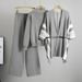 Women's Clothing Fashion Suit Spring And Autumn Loose Casual Knitted Shawl Cardigan Turtleneck Sweater Wide Leg Pants Three Piece Suit_ecoleips.com