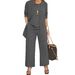 Women's European American Style Three Piece Set Simple Casual Cardigan Jacket Round Neck Sleeveless Vest Straight Leg Trousers_ecoleips.com